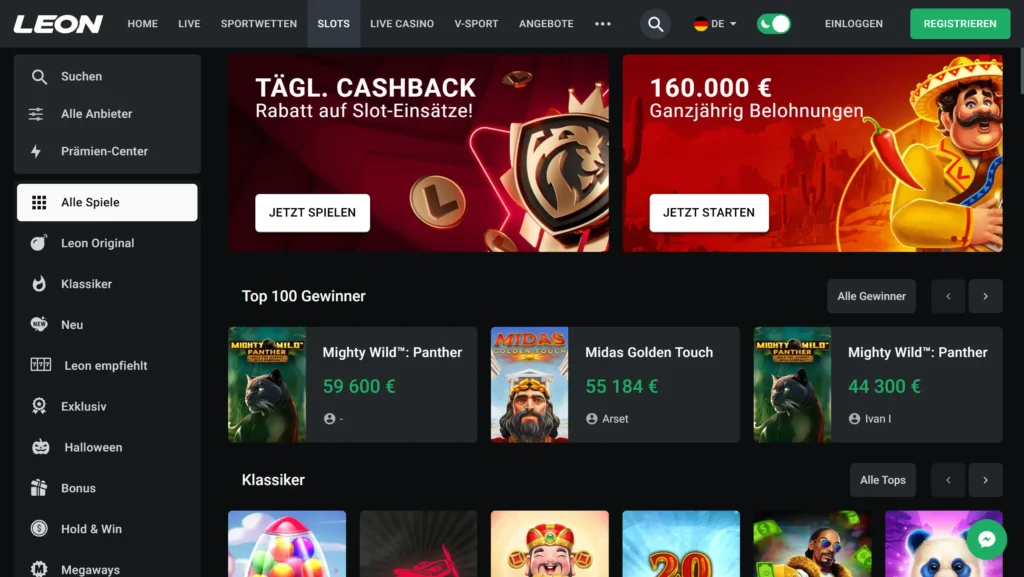 Screenshot zum anonym spielen bei Leon